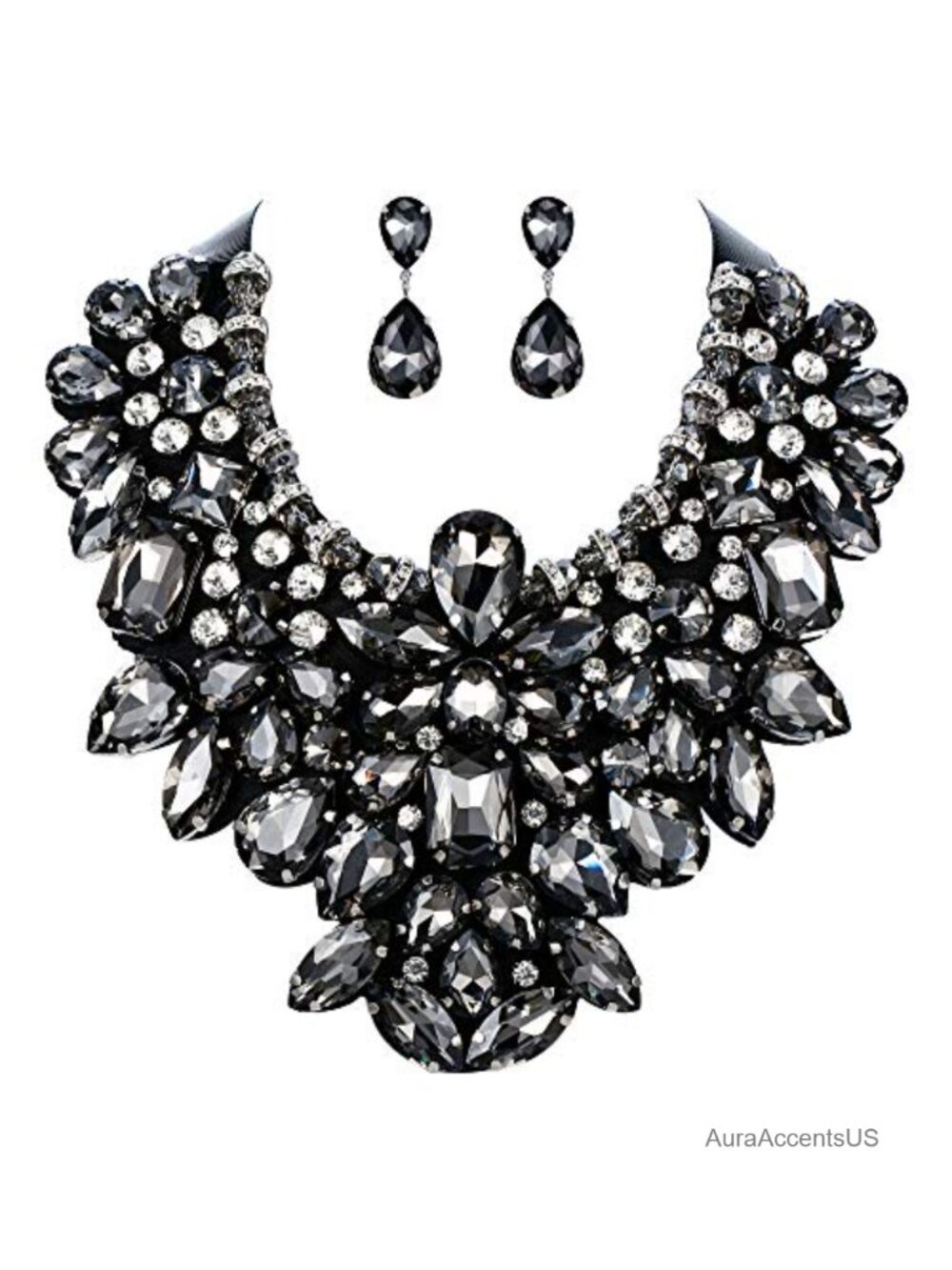 Rhinestone Crystal Statement Necklace Earrings Jewelry Set Gift Box